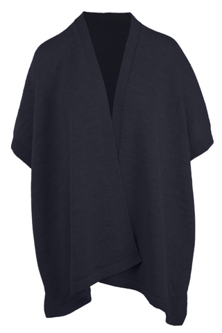 Birdie & Claire Amanda Wool Poncho in navy color on a mannequin against a white background